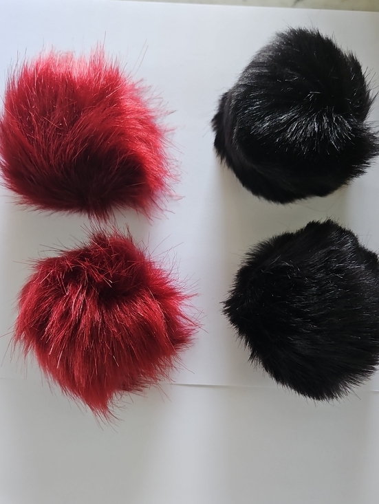 Other - Faux Fur Pom Poms Merlot and Black (Set of 4) NWT